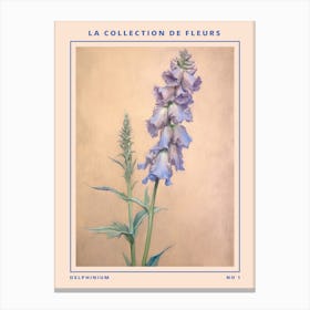Delphinium French Flower Botanical Poster Canvas Print