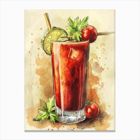 Bloody Mary Watercolour Inspired Cocktail 3 Canvas Print