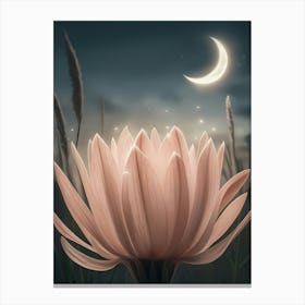 Lotus Flower With Moon Canvas Print