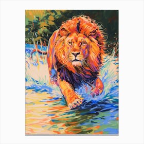 Asiatic Lion Crossing A River Fauvist Painting 1 Canvas Print