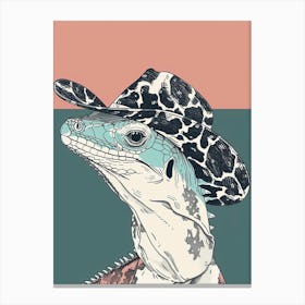 Lizard With A Cow Print Cowboy Hat Modern Abstract Illustration 5 Canvas Print