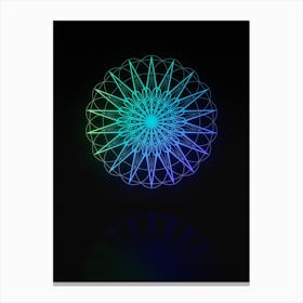 Neon Blue and Green Abstract Geometric Glyph on Black n.0239 Canvas Print