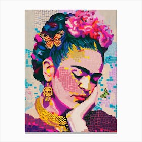 Frida Kahlo Mit Schmetterling, Mosaik Neon Pop Art Druck Canvas Print