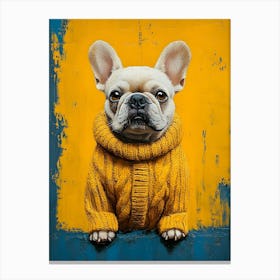 Frenchie In Yellow And Blue 3 Canvas Print