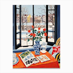 The Windowsill Of Chicago   Usa Snow Inspired By Matisse 1 Canvas Print