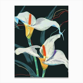 Neon Flowers On Black Calla Lily 4 Canvas Print