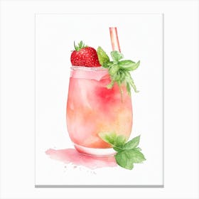 Strawberry Mule, Cocktail, Drink Pastel Watercolour Canvas Print