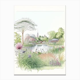 Chicago Botanic Garden, Usa Vintage Pencil Drawing Canvas Print