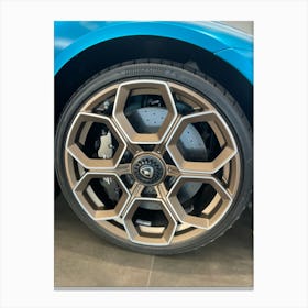 Wheel Of A Blue Sports Car Canvas Print