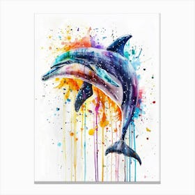 Dolphin Colourful Watercolour 3 Canvas Print