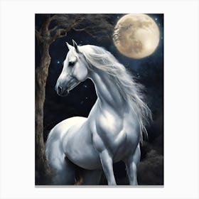 White Horse ,The Moon Canvas Print