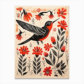 Hummingbird, Woodblock Animal  Drawing 4 Canvas Print