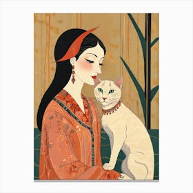 Chinese Woman With Cat Canvas Print