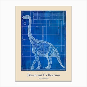 Apatosaurus Dinosaur Blue Print Sketch 5 Poster Canvas Print