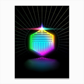 Neon Geometric Glyph in Candy Blue and Pink with Rainbow Sparkle on Black n.0212 Canvas Print