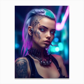 Cyberpunk Girl with Glowing Eyes Canvas Print