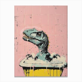 Dinosaur In The Bubble Bath Pastel Pink Abstract Illustration 1 Canvas Print