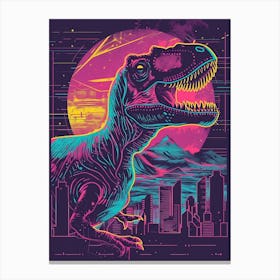Neon Dinosaur Cityscape Canvas Print