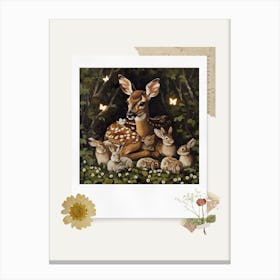 Scrapbook Fawn And Rabbits Fairycore Painting 4 Canvas Print