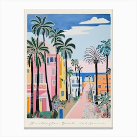 Poster Of Huntington Beach, California, Matisse And Rousseau Style 1 Canvas Print