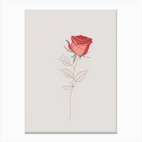 Rose Floral Minimal Line Drawing 1 Flower Canvas Print
