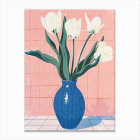 White Tulips In Blue Vase 1 Canvas Print