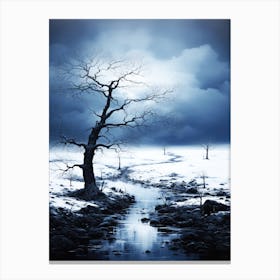 Lone Tree Landscape - Tree In The Snow Canvas Print
