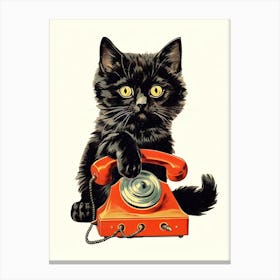 Vintage Black Cat Red Telephone Kitsch Canvas Print