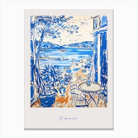 Cannes France 4 Mediterranean Blue Drawing Poster Canvas Print