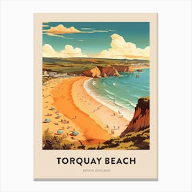 Devon Vintage Travel Poster Torquay Beach Canvas Print