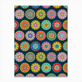 CROCHET GRANNY SQUARE Colourful Abstract Geometric on Dark Teal Canvas Print