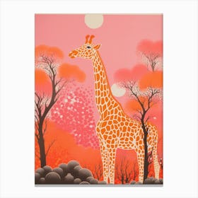 Giraffe Exploring The Nature Orange & Pink 1 Canvas Print