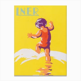 Little Girl on Beach Vintage Travel Poster Canvas Print