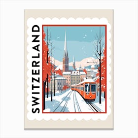 Retro Winter Stamp Poster Zurich Switzerland 2 Canvas Print