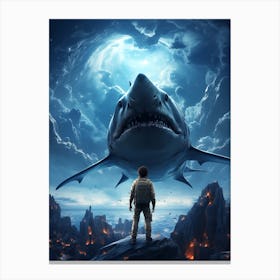 Man Looking At A Shark 1 Canvas Print