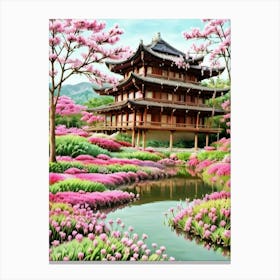 Asian Garden Cherry Blossoms Mount Fuji Japan Canvas Print