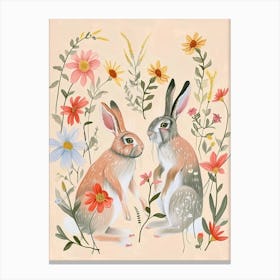 Folksy Floral Animal Drawing Rabbit 5 Canvas Print