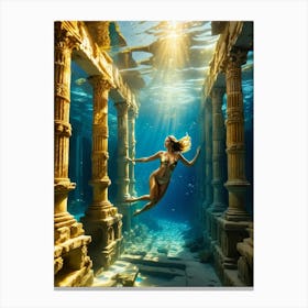 Woman swimming in gold underwater ruin 3 Canvas Print