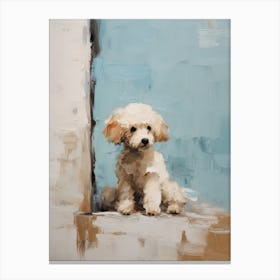 Poodle Dog, Painting In Light Teal And Brown 3 Canvas Print