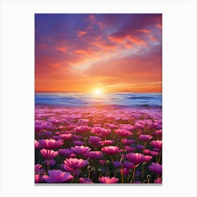 Pink Flowers At Sunset Canvas Print