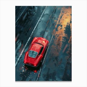 Red Sports Car In The Rain Canvas Print