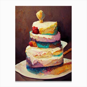Rainbow Birthday Cake Oil Painting Canvas Print