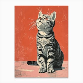 American Shorthair Cat Relief Illustration 1 Canvas Print