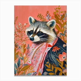 Floral Animal Painting Raccoon 1 Canvas Print