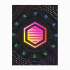 Neon Geometric Glyph in Pink and Yellow Circle Array on Black n.0169 Canvas Print