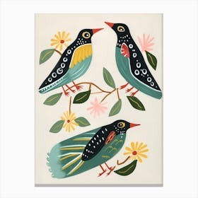 Folk Style Bird Painting Green Heron 3 Canvas Print