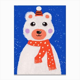 cute polar bear,snow,red scarf,kids Canvas Print