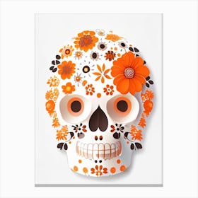 Skull With Floral Patterns 1 Orange Kawaii Canvas Print