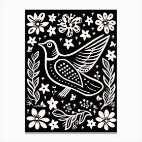 B&W Bird Linocut Dove 3 Canvas Print