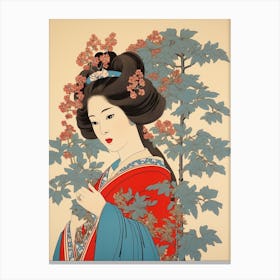 Hagi Bush Clover 2 Vintage Japanese Botanical And Geisha Canvas Print